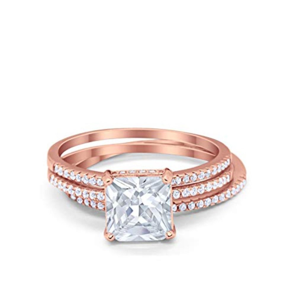 925 Sterling Silver Princess Cut Wedding Ring Set
